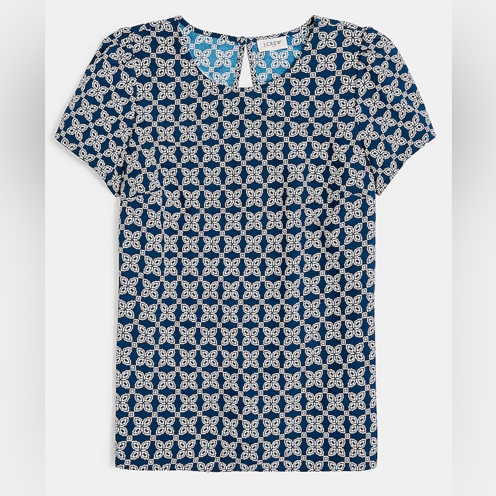 NWT J. Crew Blue Blouse with Geometric Pattern